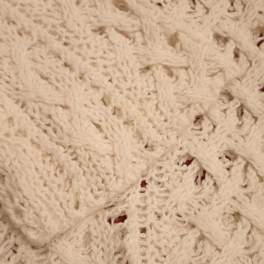 Free People Size S Cream Crochet Oversized Cropped Sweater - Picture 5 of 10